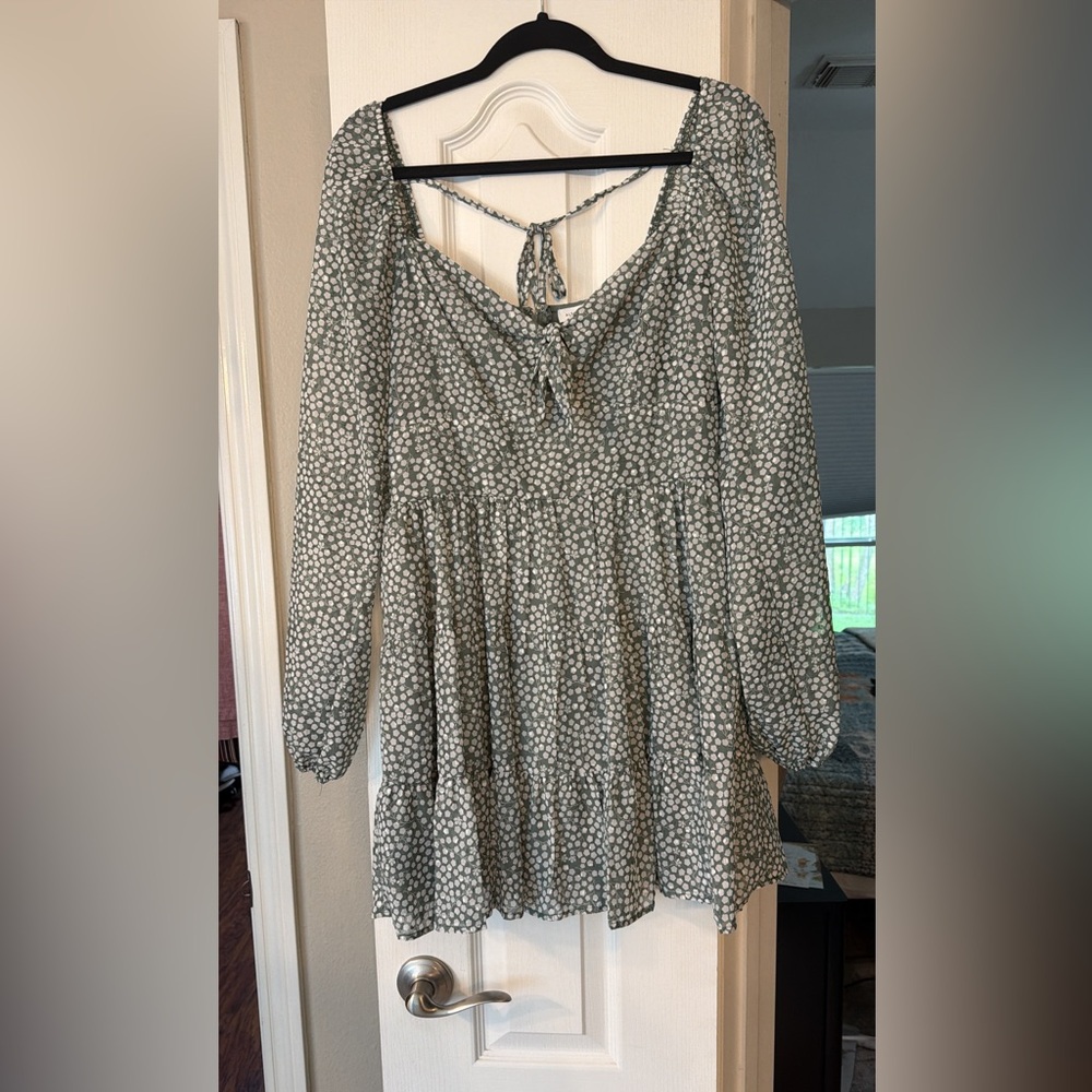 Altar'd State Sage Green Dress with White Accents